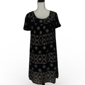 Boutique purchased black patterned rayon lined dress flutter sleeves NWT medium